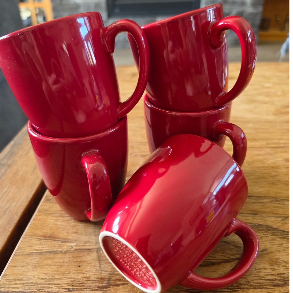 Vintage Corelle Coordinates Solid Red Stoneware Mugs